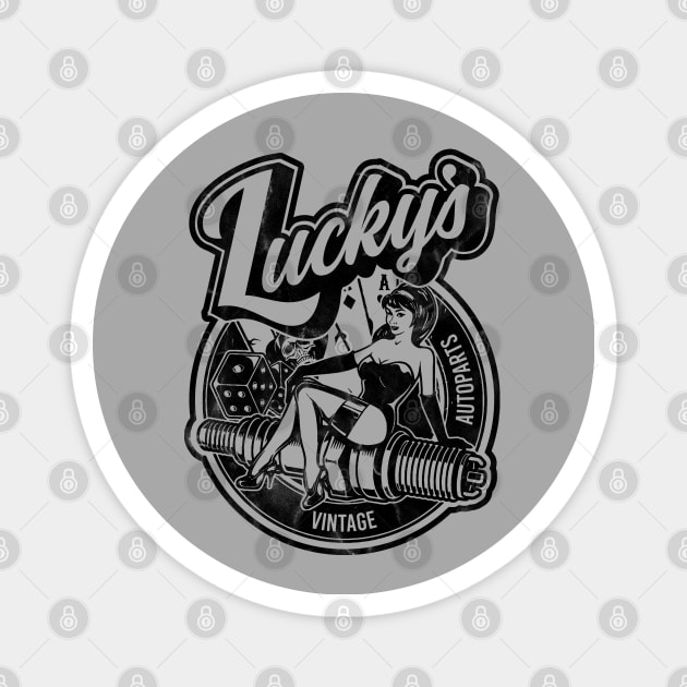 Luckys Vintage Auto Distressed Magnet by NineBlack